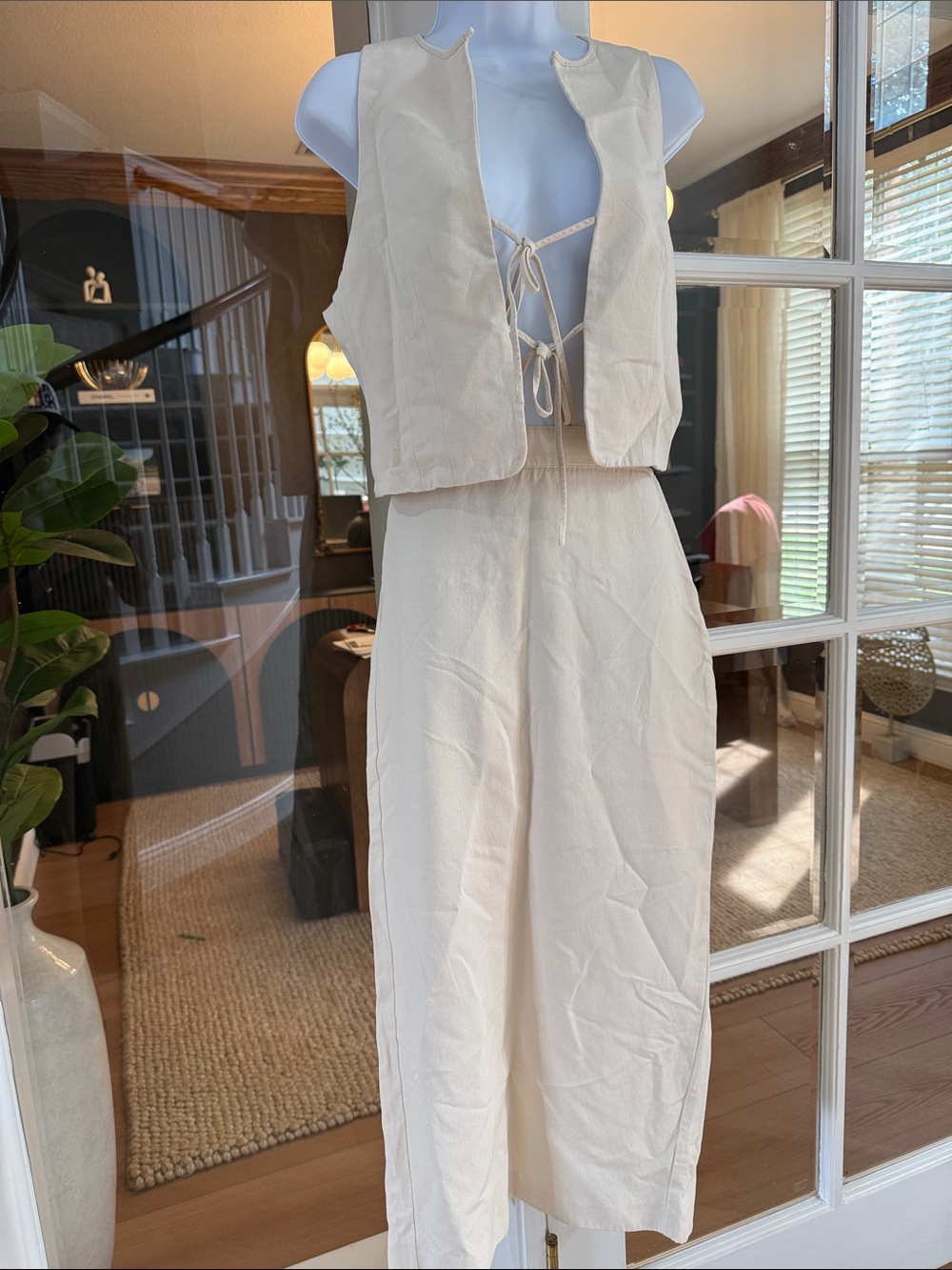 Zara Cream Sleeveless Tie-Front Midi skirt set